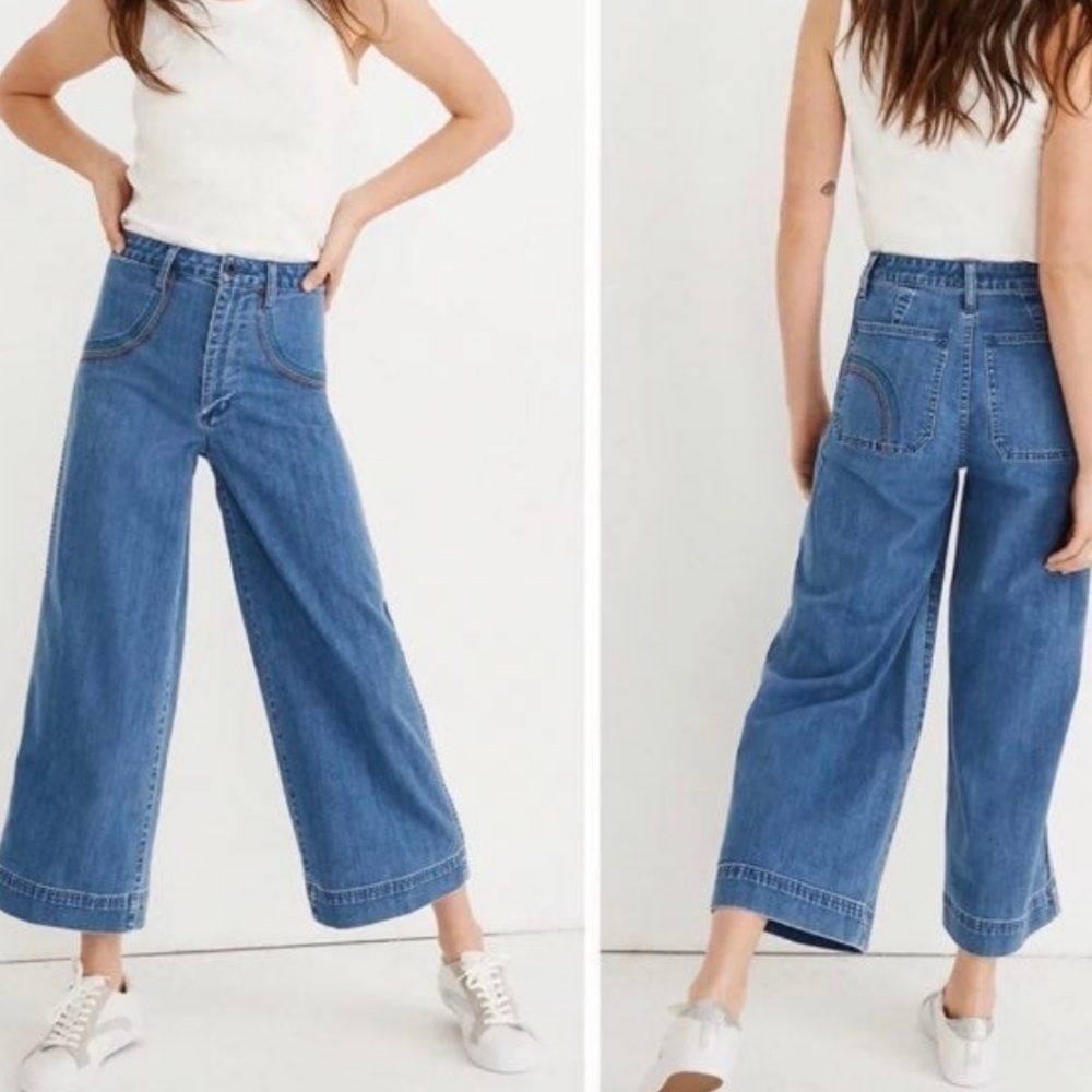 Madewell Emmett Wide-Leg Crop Rainbow Stitch Jeans - Picture 2 of 15